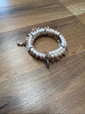 Multi-Strand Pink Beaded Wrap Bracelet with Silver Charm